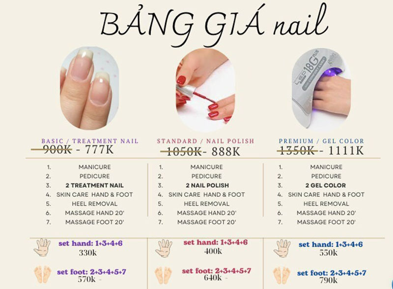 Bảng giá nail tại Trang Nail Care & Beauty