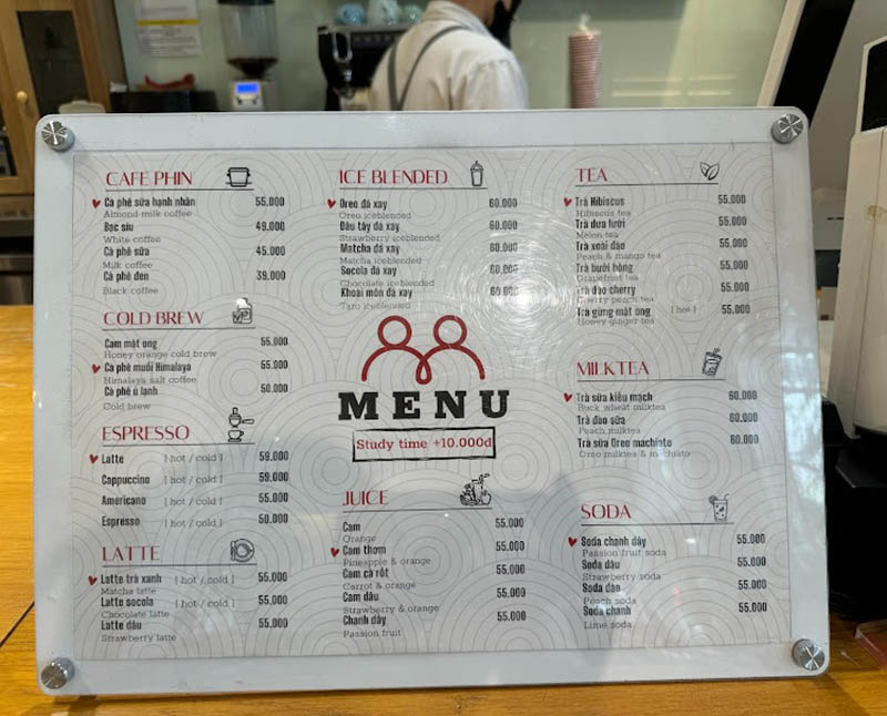 Menu của Sống Cà phê STUDY CAFE